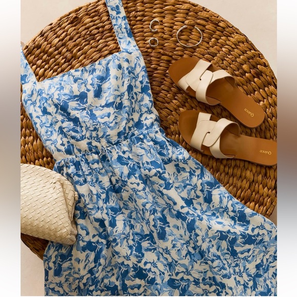 Quince Dresses & Skirts - Quince 100% European Linen Fit & Flare Midi Dress Sz S Floral Waterfall Blue